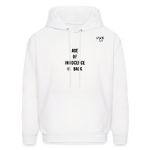 Load image into Gallery viewer, LIVE IT Men's AGE OF INNOCENCE IS BACK original Men's Hoodie - white