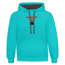 Load image into Gallery viewer, LIVE IT Pride Unisex EXCUSE ME JUST LIVE IT original Contrast Hoodie - scuba blue/asphalt