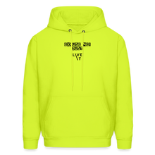 Load image into Gallery viewer, LIVE IT Men's EXCUSE ME JUST LIVE IT original Men's Hoodie - safety green