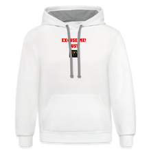 Load image into Gallery viewer, LIVE IT Pride Unisex EXCUSE ME JUST LIVE IT original Contrast Hoodie - white/gray