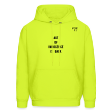 Load image into Gallery viewer, LIVE IT Men's AGE OF INNOCENCE IS BACK original Men's Hoodie - safety green