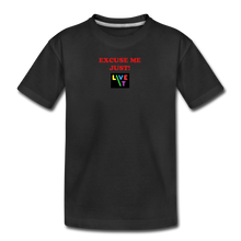 Load image into Gallery viewer, LIVE IT Kids EXCUSE ME JUST LIVE IT original Organic T-Shirt - black