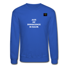 Load image into Gallery viewer, LIVE IT Pride Unisex AGE OF INNOCENCE IS BACK original Crewneck Sweatshirt - royal blue