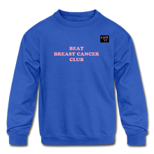 Load image into Gallery viewer, LIVE IT Kids Breast Cancer BEAT CLUB Crewneck Sweatshirt - royal blue