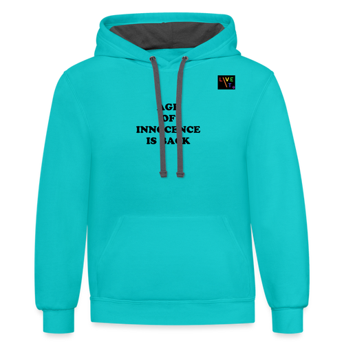 LIVE IT Pride Unisex AGE OF INNOCENCE IS BACK original Contrast Hoodie - scuba blue/asphalt
