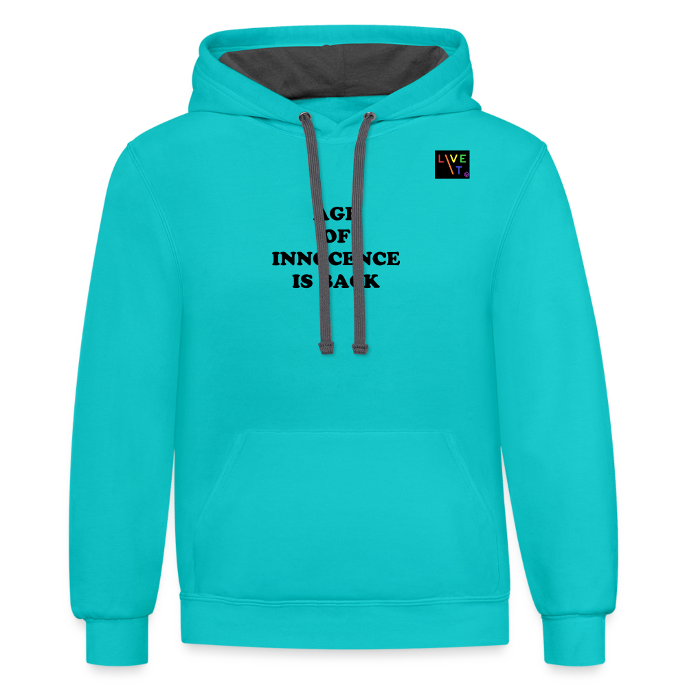 LIVE IT Pride Unisex AGE OF INNOCENCE IS BACK original Contrast Hoodie - scuba blue/asphalt