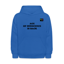Load image into Gallery viewer, LIVE IT Kids AGE OF INNOCENCE IS BACK original Hoodie - royal blue
