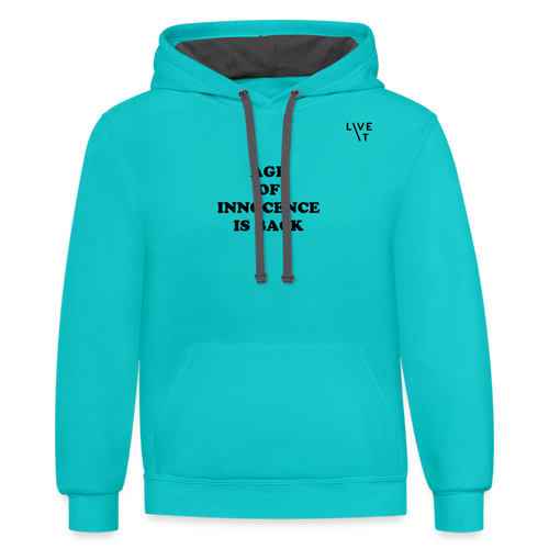 LIVE IT Unisex AGE OF INNOCENCE IS BACK original Contrast Hoodie - scuba blue/asphalt