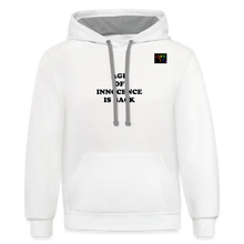 Load image into Gallery viewer, LIVE IT Pride Unisex AGE OF INNOCENCE IS BACK original Contrast Hoodie - white/gray
