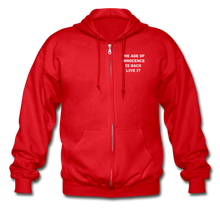 Load image into Gallery viewer, LIVE IT Unisex AGE OF INNOCENCE IS BACK original Zip Hoodie - red
