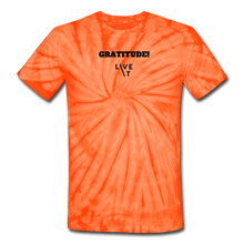 Load image into Gallery viewer, LIVE IT Unisex GRATITUDE original Tie Dye T-Shirt - spider orange
