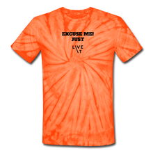 Load image into Gallery viewer, LIVE IT Unisex EXCUSE ME JUST LIVE IT original Tie Dye T-Shirt - spider orange
