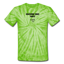 Load image into Gallery viewer, LIVE IT Unisex EXCUSE ME JUST LIVE IT original Tie Dye T-Shirt - spider lime green
