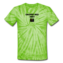 Load image into Gallery viewer, LIVE IT Pride Unisex EXCUSE ME JUST LIVE IT original Tie Dye T-Shirt - spider lime green
