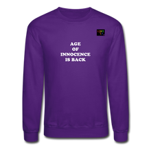 Load image into Gallery viewer, LIVE IT Pride Unisex AGE OF INNOCENCE IS BACK original Crewneck Sweatshirt - purple
