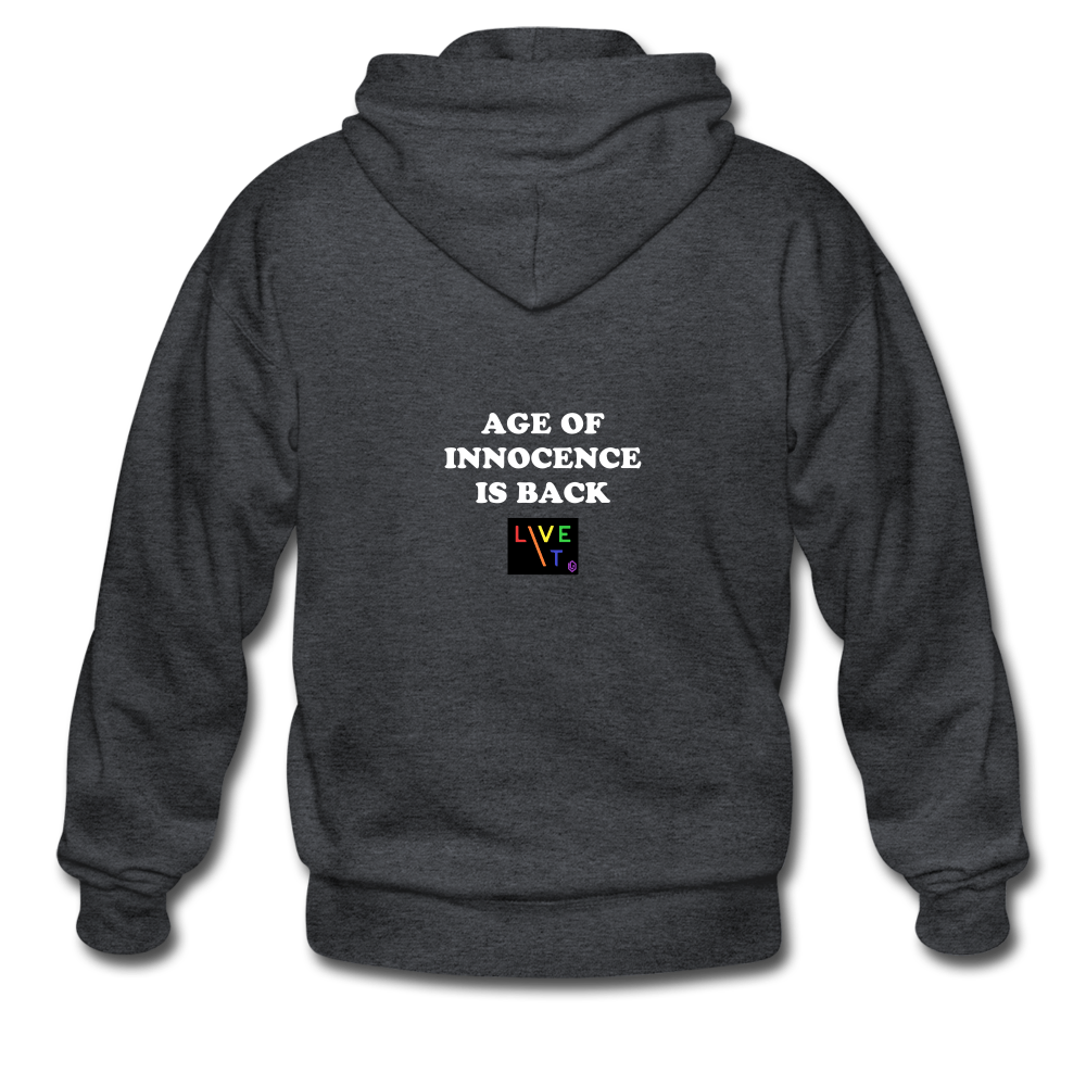 LIVE IT Pride Unisex AGE OF INNOCENCE IS BACK original ZIP Hoodie - deep heather