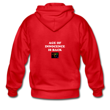 Load image into Gallery viewer, LIVE IT Pride Unisex AGE OF INNOCENCE IS BACK original ZIP Hoodie - red
