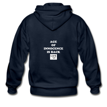 Load image into Gallery viewer, LIVE IT Unisex AGE OF INNOCENCE IS BACK original ZIP Hoodie - navy
