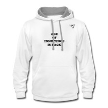 Load image into Gallery viewer, LIVE IT Unisex AGE OF INNOCENCE IS BACK original Contrast Hoodie - white/gray
