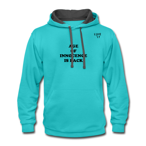 LIVE IT Unisex AGE OF INNOCENCE IS BACK original Contrast Hoodie - scuba blue/asphalt