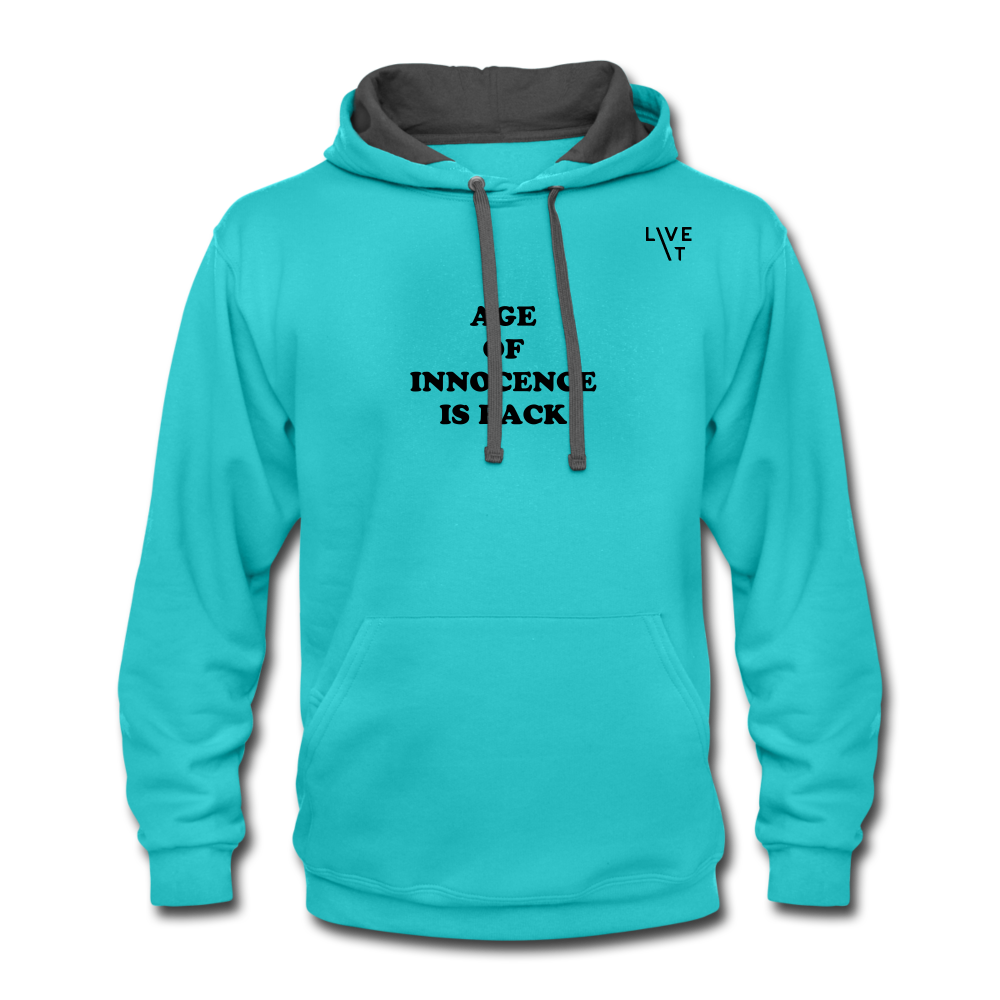 LIVE IT Unisex AGE OF INNOCENCE IS BACK original Contrast Hoodie - scuba blue/asphalt