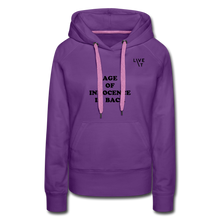 Load image into Gallery viewer, LIVE IT Women&#39;s AGE OF INNOCENCE IS BACK original Women&#39;s Hoodie - purple
