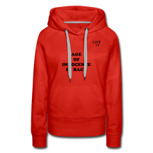 Load image into Gallery viewer, LIVE IT Women&#39;s AGE OF INNOCENCE IS BACK original Women&#39;s Hoodie - red
