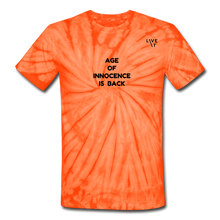 Load image into Gallery viewer, LIVE IT Unisex AGE OF INNOCENCE IS BACK original Tie Dye T-Shirt - spider orange
