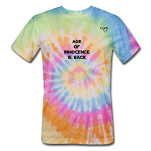 Load image into Gallery viewer, LIVE IT Unisex AGE OF INNOCENCE IS BACK original Tie Dye T-Shirt - rainbow
