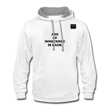 Load image into Gallery viewer, LIVE IT Pride Unisex AGE OF INNOCENCE IS BACK original Contrast Hoodie - white/gray
