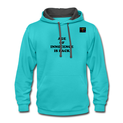 LIVE IT Pride Unisex AGE OF INNOCENCE IS BACK original Contrast Hoodie - scuba blue/asphalt