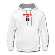 Load image into Gallery viewer, LIVE IT Pride Unisex EXCUSE ME JUST LIVE IT original Contrast Hoodie - white/gray
